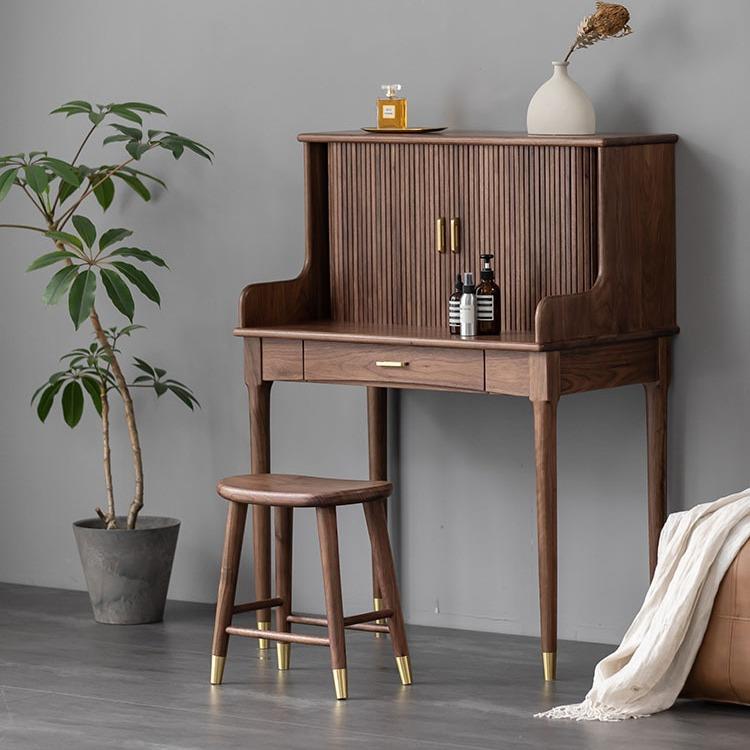 北欧黑胡桃木梳妆台现代轻奢简约实木化妆柜家用卧室小户型化妆桌