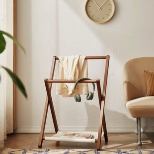 衣帽架床头旁边睡前脱下搭衣裤架子可折叠实木榉木收纳挂衣放衣架