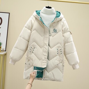 羽绒棉服女中长款冬季2021新款小众印花加厚棉衣休闲女士棉袄外套