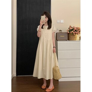 孕妇装夏款连衣裙2024新款小个子韩版宽松收腰显瘦压褶a字裙夏天