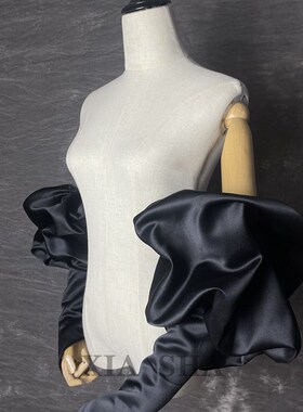 新款泡缎面泡袖黑色白色婚纱礼服单独袖子遮手臂夸张造型新娘手套