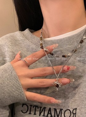 两件套虎眼石项链2024新款爆款毛衣链小J众设计感气质百搭锁骨链