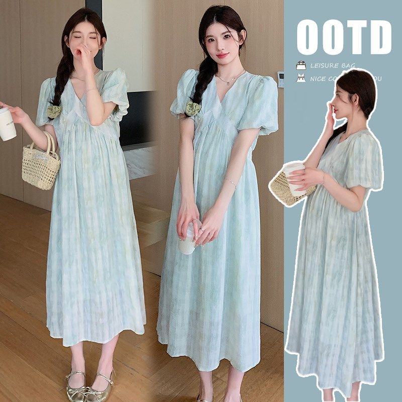 孕妇装夏装新款韩版连衣裙中长款宽松显瘦遮肚V领短袖夏天裙子女,孕妇装/孕产妇用品/营养,连衣裙,淘宝优惠券,粉丝福利购,淘宝优惠卷