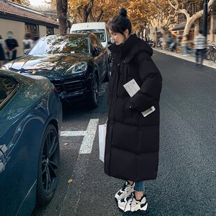 爆款黑色羽绒棉服女中长款2024冬季新款韩版宽松面包服加厚棉衣潮