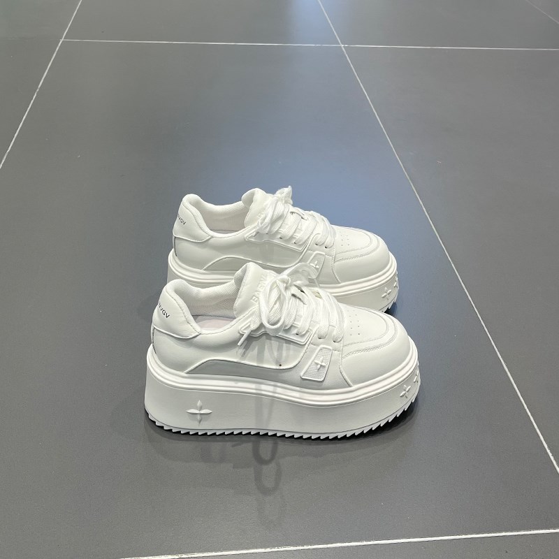 小个子7cm真皮松糕鞋女2024春季新款休闲百搭坡跟.松糕小白鞋