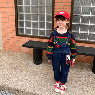 熙熙妈儿童秋装裤子2023新款宝宝秋季洋气背带裤女童牛仔长裤潮