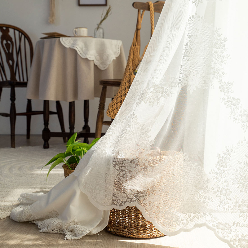 法式蕾丝卧室窗帘纱帘o透光不透人客厅飘窗白色窗纱2023新款白纱