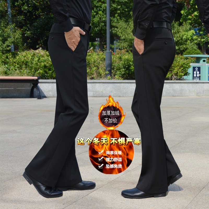 加绒保暖男士秋冬微喇叭裤弹力坠感免熨烫K阔腿裤子时尚休闲厚长