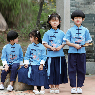 儿童古装汉服国学服中小学班级朗诵表演服民国风唐装男女童合唱服