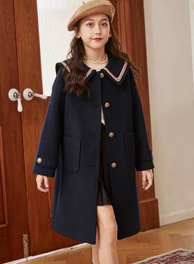女童毛呢外套秋冬2023新款儿童洋气加厚呢大衣女孩中长款风衣韩版