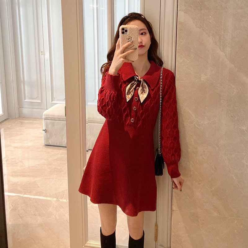 哺乳洋装外出辣妈款秋冬装针织打底衫时尚中长版产后Y哺乳毛衣裙