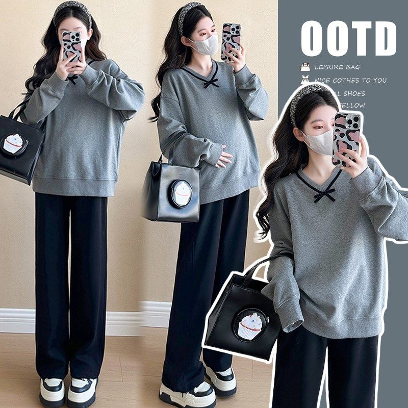 孕妇装套装秋季2024新款韩版时尚休闲宽松长袖卫衣运动长裤两件套