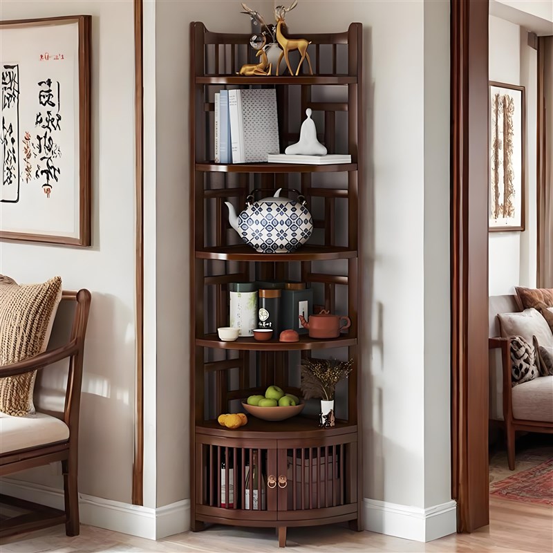 小型博古架非实木中式摆件展示柜客厅茶具茶叶置物架落地式转角柜