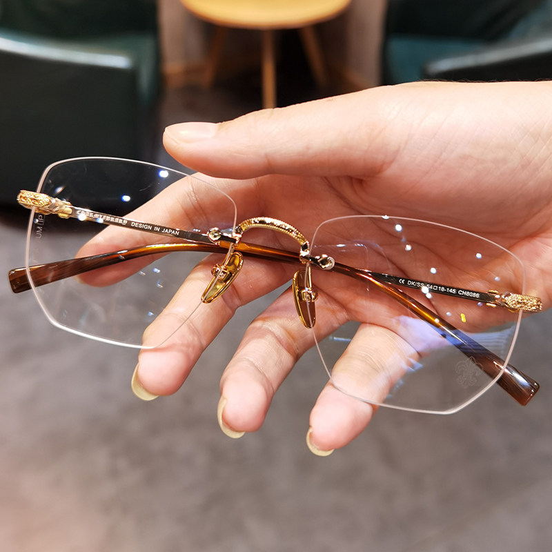 新品简丹剋萝心眼镜框复古男女潮近视无框平光镜纯钛超轻无框镜架