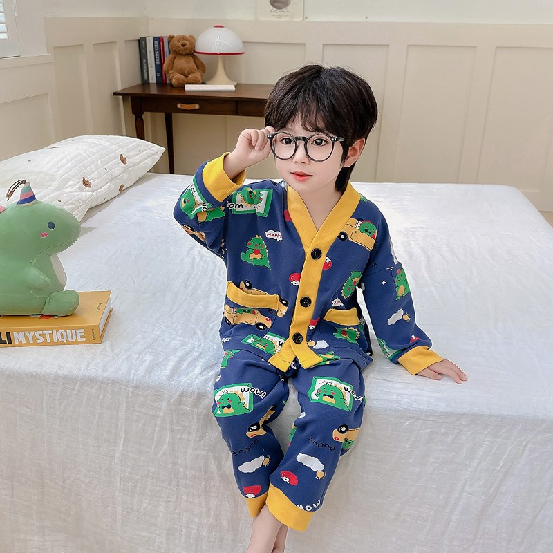 男童睡衣2024新款春秋开衫纯棉面料家居服两件套中小童男宝宝休闲