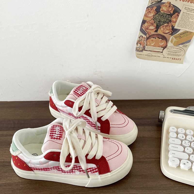 喜叔小众不撞款粉色帆布鞋女2025新款春季百搭厚底小白鞋韩系板鞋