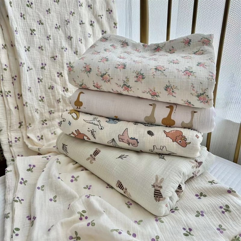 A类皱皱纱婴儿品质纱布被套成人尺寸纯棉纱布柔软吸水透气无荧光