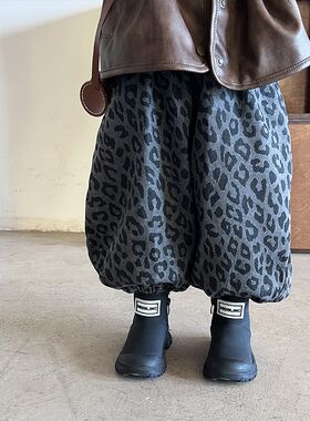 儿童豹纹裤子秋冬季男童时髦靴裤韩版春秋装宝宝韩版长裤阔腿裤潮