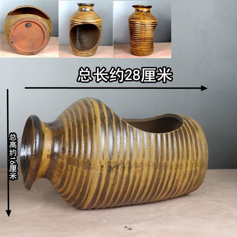 瓦罐流水鱼缸过滤生态鱼缸粗陶罐开口循环配件庭院花园造景装饰品