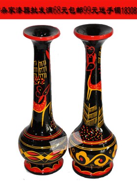 凉山彝族漆器花瓶摆件红黄黑民族特色装饰品手工艺旅游纪念品1只