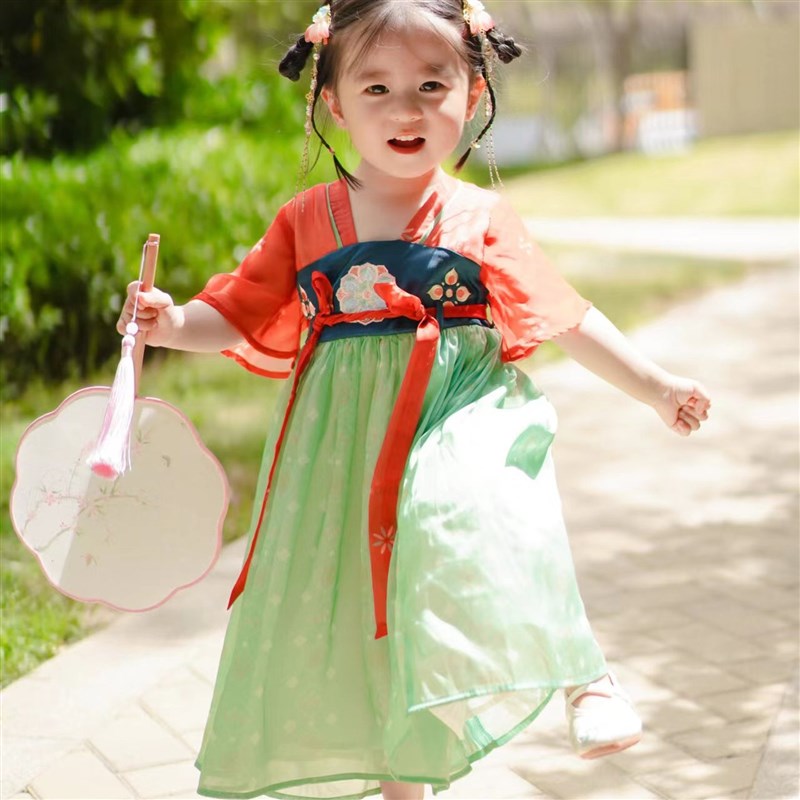 汉服女童日常连衣裙洋气小童古装中国风儿童襦裙超仙女孩宝宝唐装