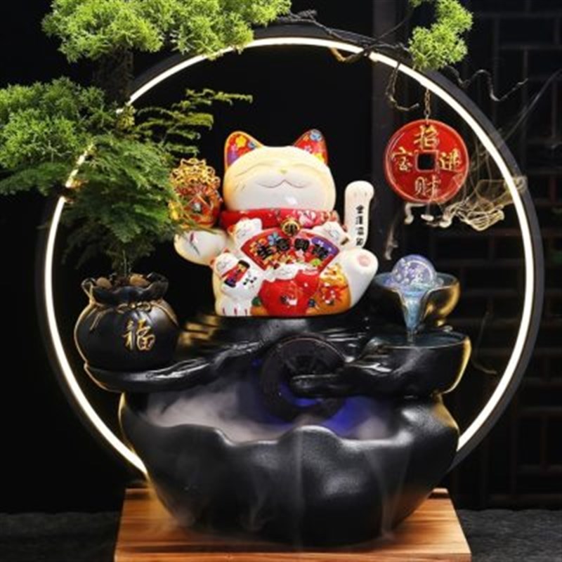 流水生财摆件家居创意陶瓷招财猫店铺展厅前台桌面装饰品开业礼品
