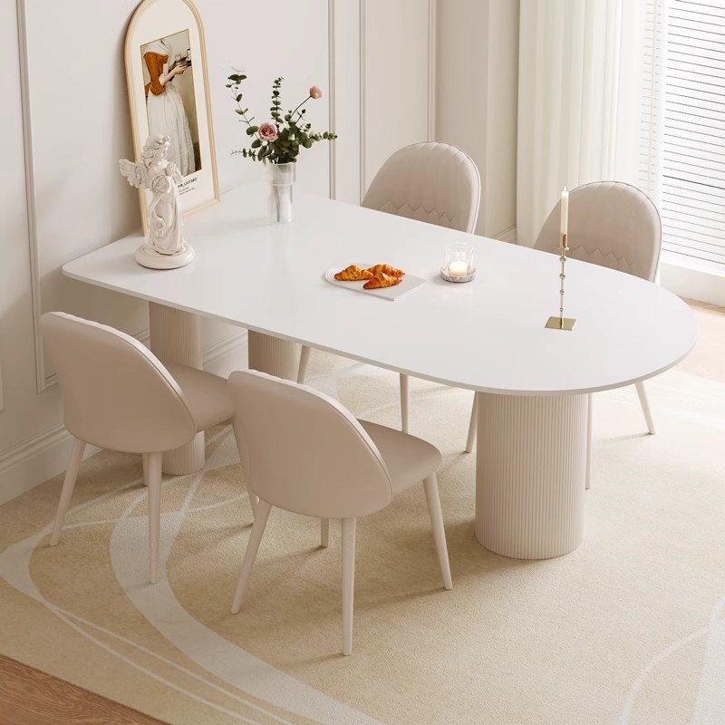 轻奢奶油风岩板岛台餐桌家用小户型现代简约新款半圆形餐桌椅饭桌