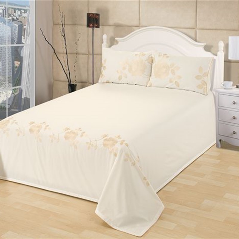 外贸全棉纯棉米白色绣花刺绣田园1.5m1.8m床上用品枕套床单三件套