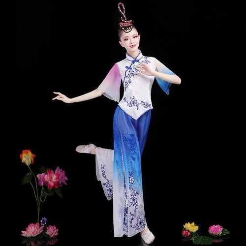 新品秧歌服演出服2023新u款中老年伞舞青花瓷舞蹈服装扇子舞套装