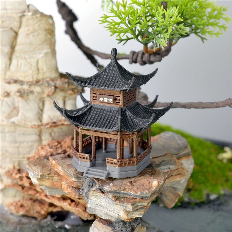 凉亭彷真亭子中式古建筑摆件覆古古风亭子古代建筑模型假山鱼缸