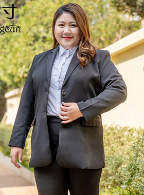 大码西装外套女中长款秋冬职业正装工作服200斤加肥胖mm西服套装