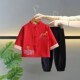 中式 儿童抓周女童中国春秋棉麻套装 汉服宝宝周岁礼服古装 男童唐装