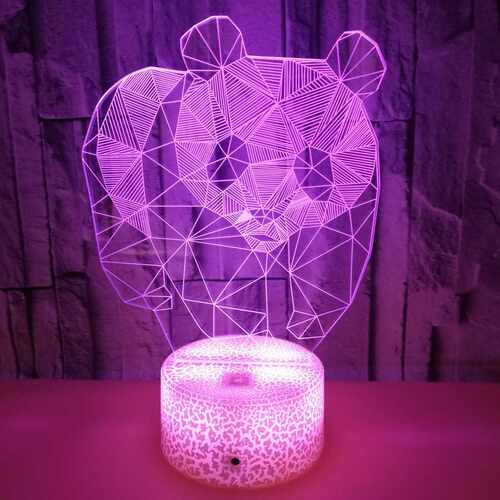 新款熊猫七彩触摸3D小夜灯 裂纹3D LED立体视觉小夜灯 3D台灯