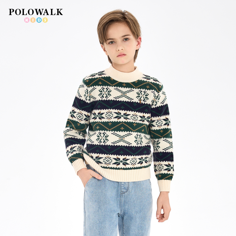 POLOWALK半高领提花复古毛衣
