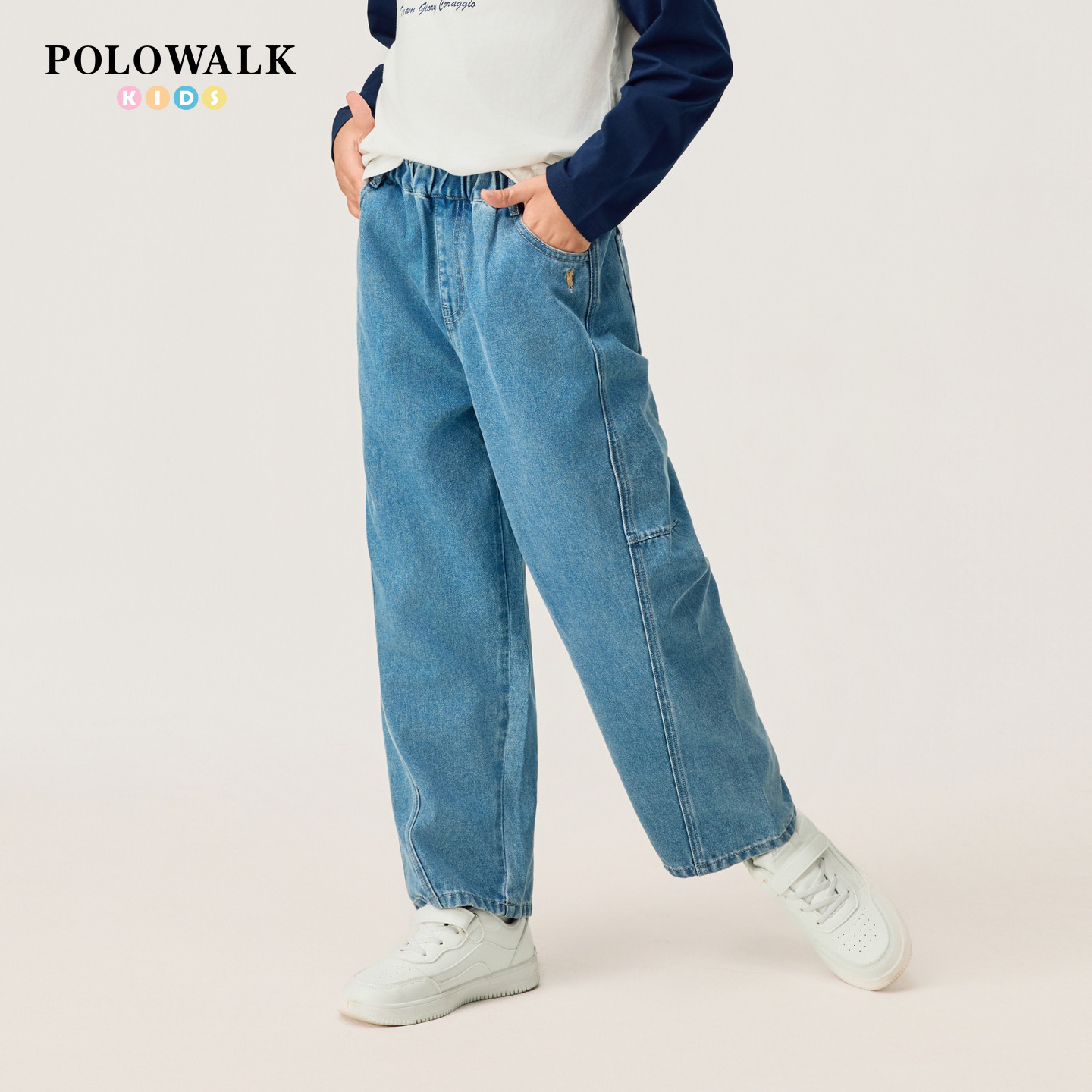 POLOWALK童装男童牛仔裤2026春季新品中大童直筒运动裤休闲长裤