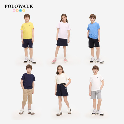 【3A抗菌】POLOWALK童装2026夏季新品男童短袖T恤圆领套头衫速干