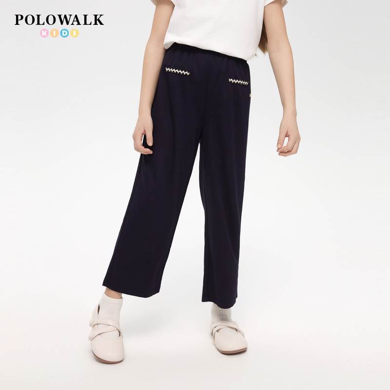POLOWALK童装女童休闲裤2026夏季新品中大童公主风直筒九分裤