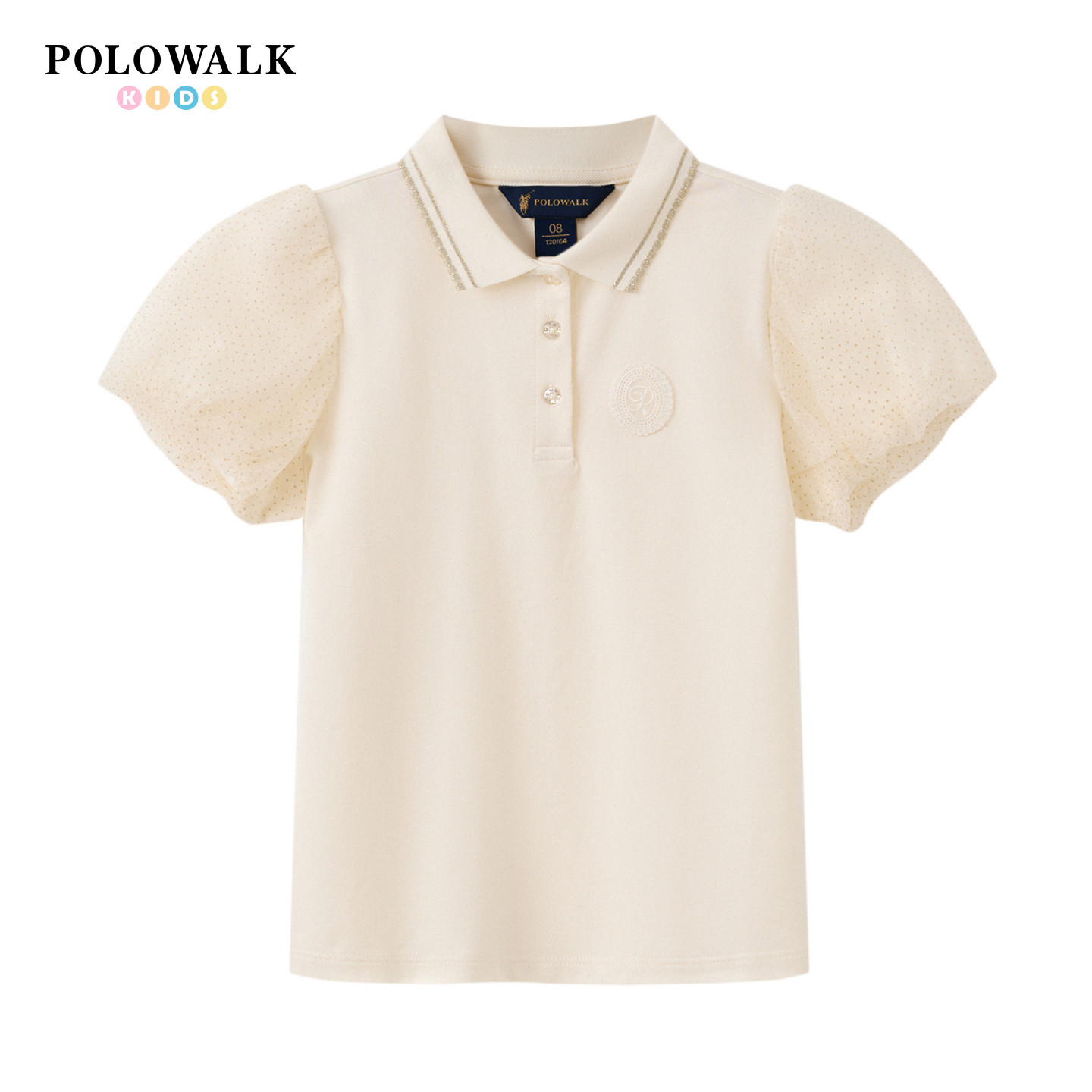 POLOWALK童装2026夏季新品女童短袖T恤polo领上衣网格拼接短袖