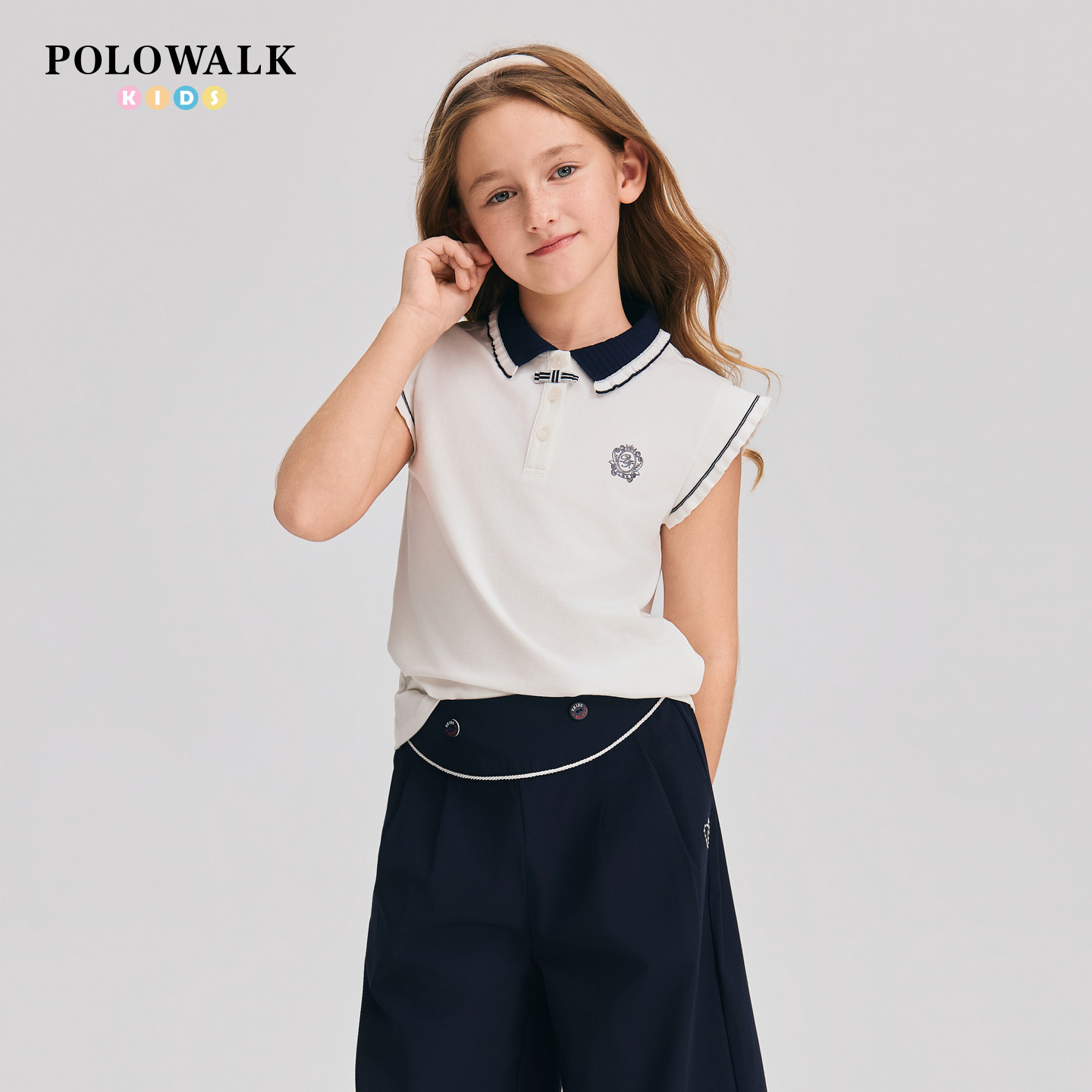 POLOWALK女童短袖T恤翻领小飞袖图片