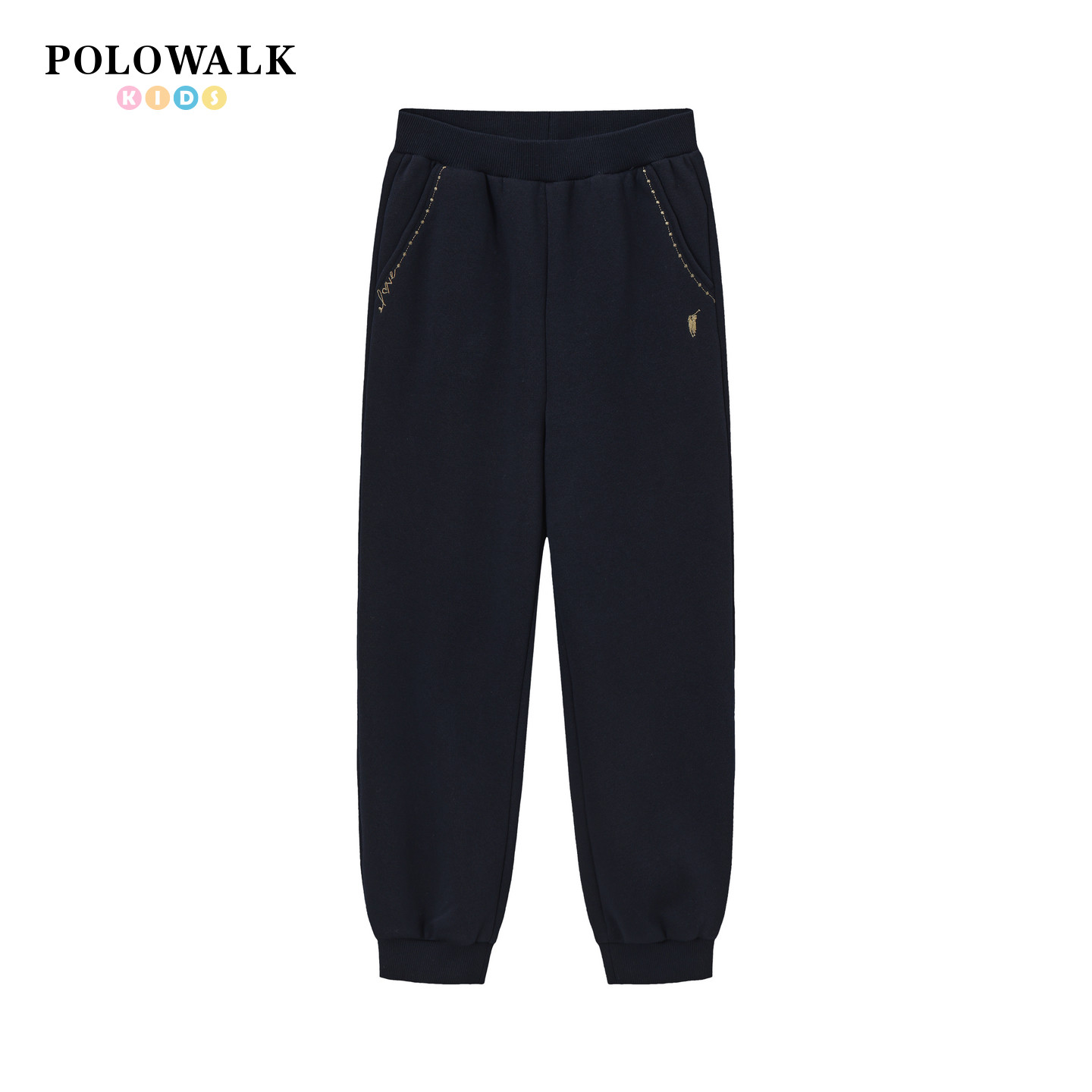POLOWALK童装女童加绒卫裤2025秋冬新品运动束脚美式保暖休闲裤