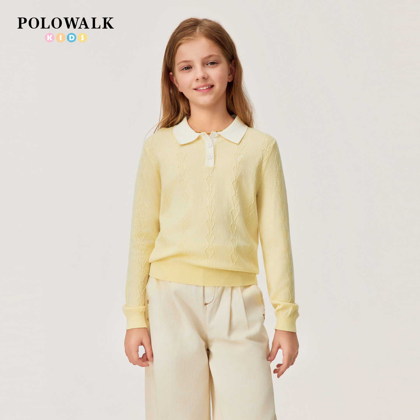 POLOWALK童装女童针织衫2026春秋新款学院风百搭撞色毛衣套头衫