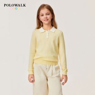 POLOWALK童装女童针织衫2026春秋新款学院风百搭撞色毛衣套头衫