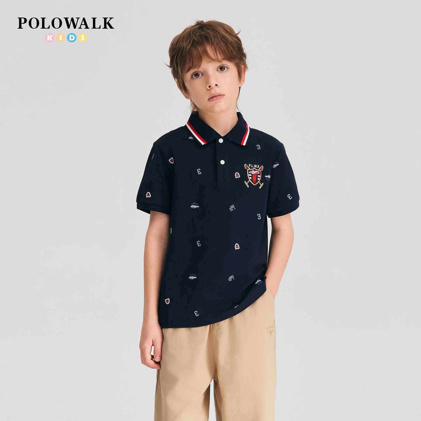 POLOWALK童装2026夏季新品男童短袖T恤印花POLO衫儿童上衣翻领