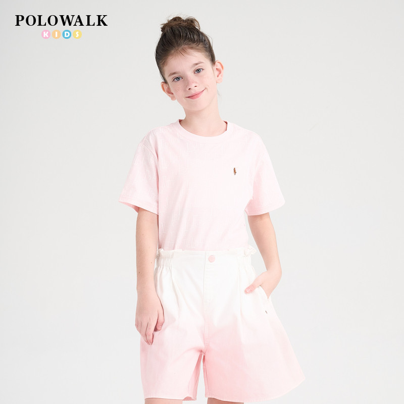 POLOWALK童装2025新品夏季短袖圆领T恤女童上衣舒适休闲