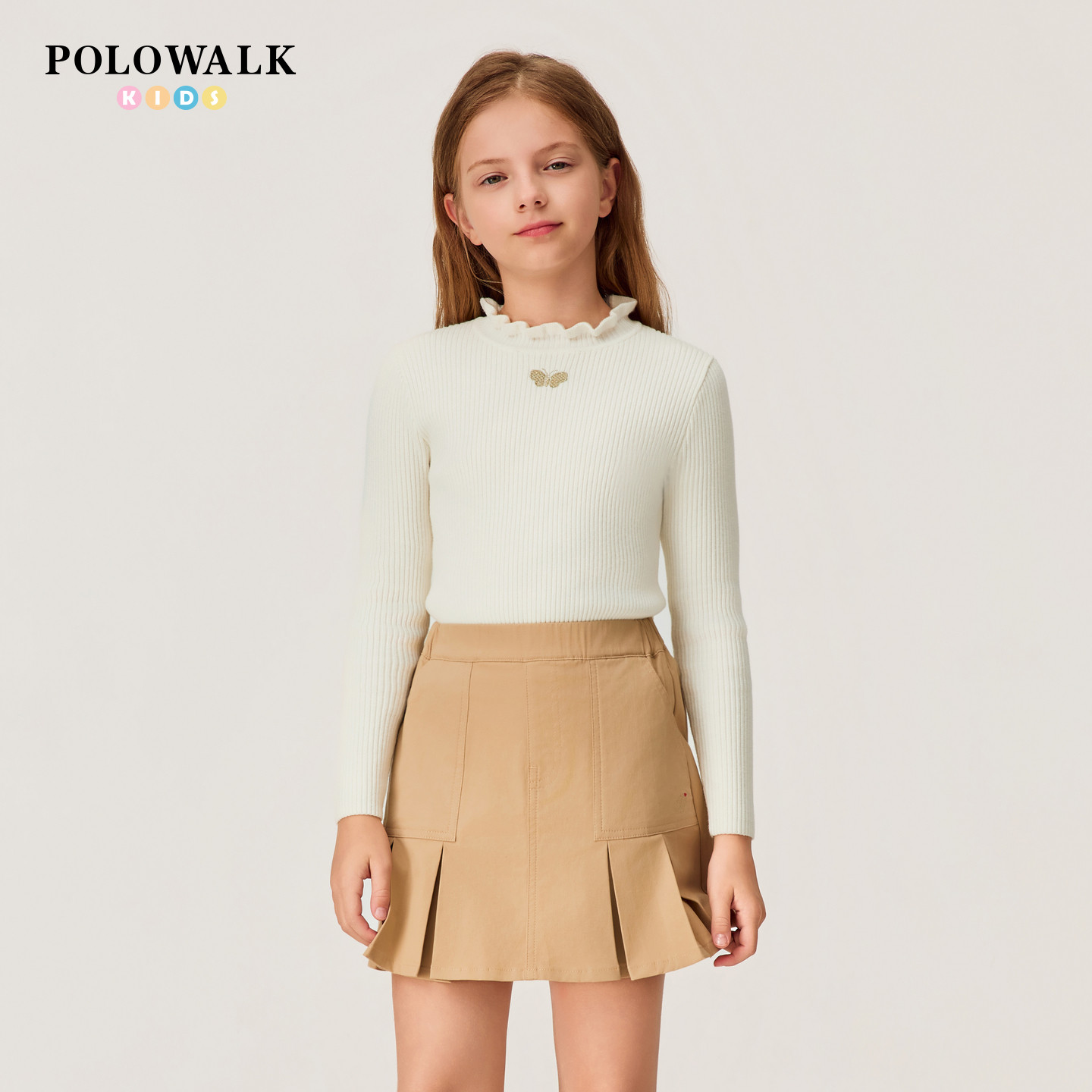 POLOWALK童装女童针织衫半高领