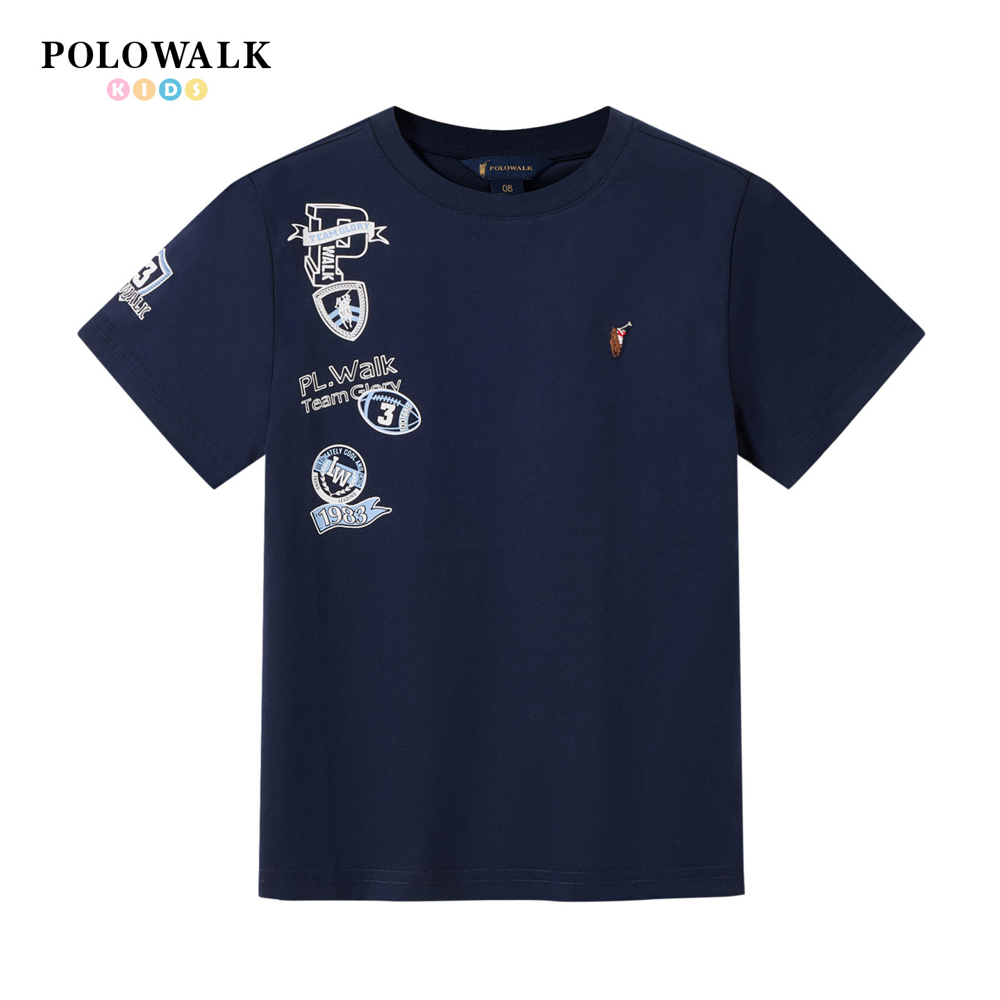 POLOWALK童装2026夏季新品男童短袖T恤圆领套头t恤撞色印花上衣