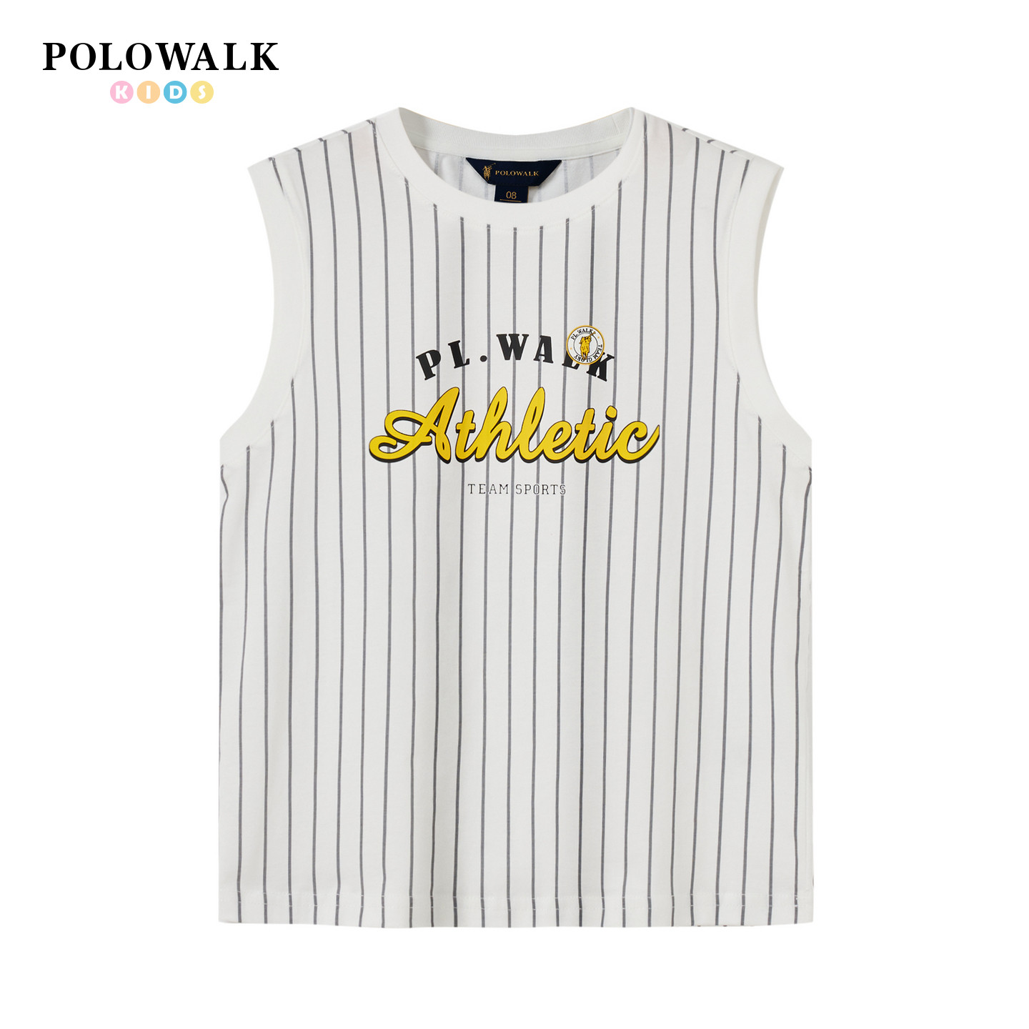 POLOWALK童装2026夏季新品男童背心无袖t恤休闲运动衣竖条纹印花