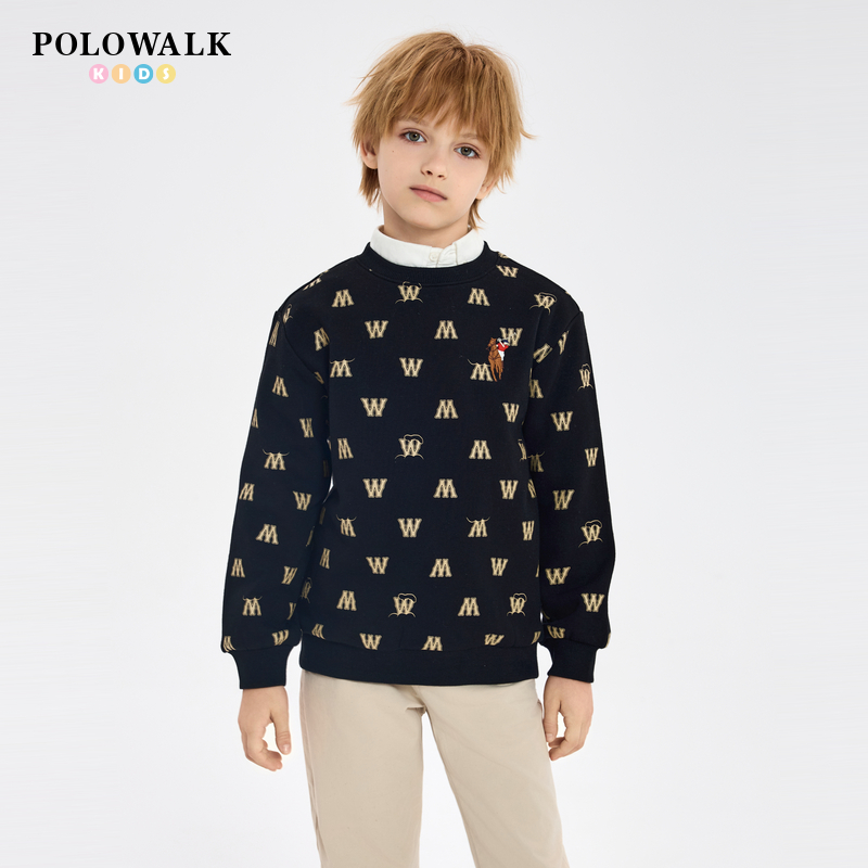 POLOWALK男童圆领加绒保暖卫衣