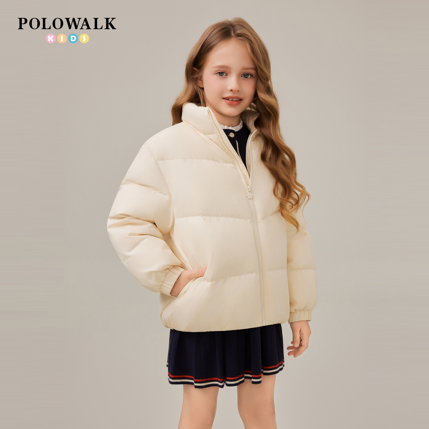 【90白鸭绒】POLOWALK童装女童羽绒服2025秋冬新品立领百搭外套