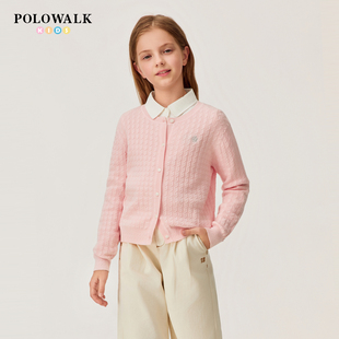 POLOWALK童装女童针织衫2026早春新款学院风百搭绞花毛衣套头衫